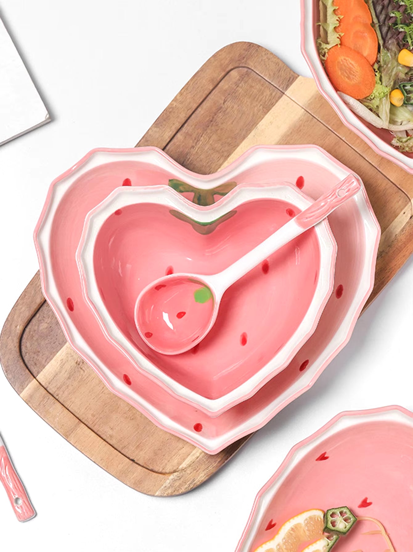 Angelic Kitchenware™ Strawberry Heart Bowl Spoon + Plate