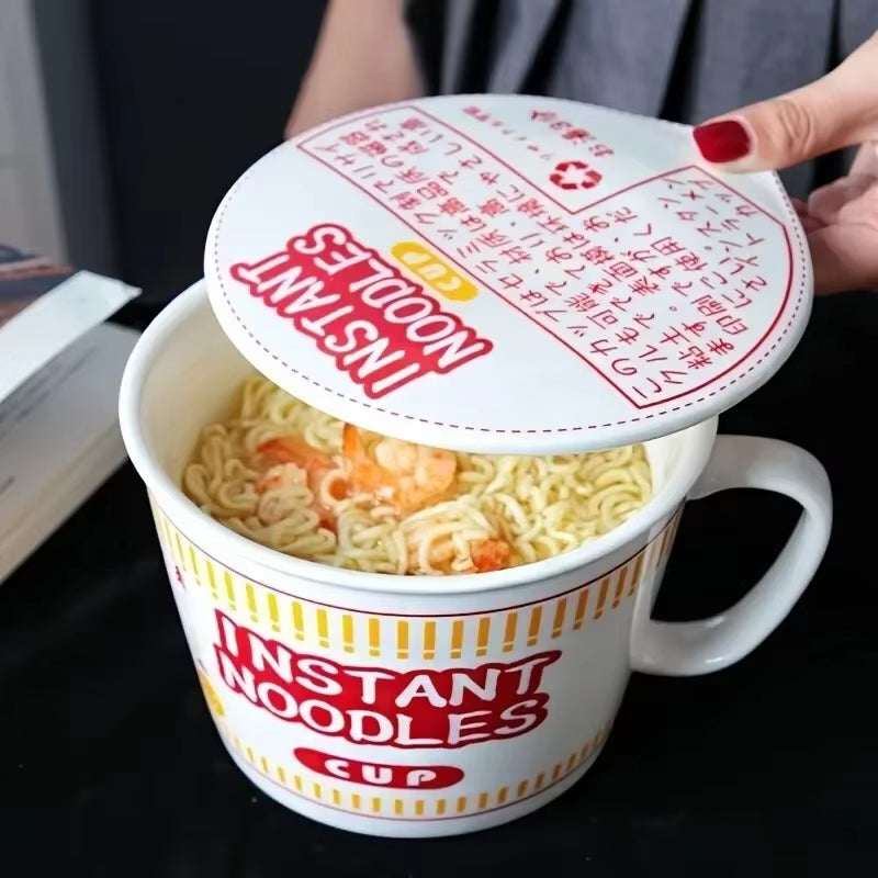 Angelic Kitchenware™ Ceramic Instant Noodle Bowl with Cover