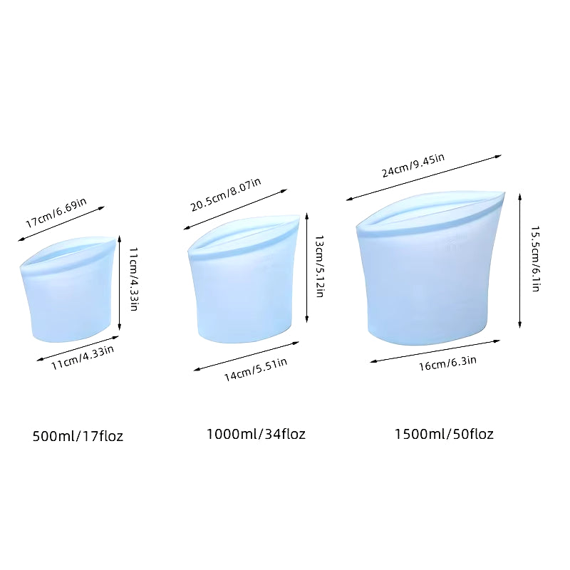 3PCS Silicone Food Storage Bag Reusable Stand up Zip Bag Leakproof Containers Fresh Bag Food Storage Bag Fresh Wrap Ziplock Bag