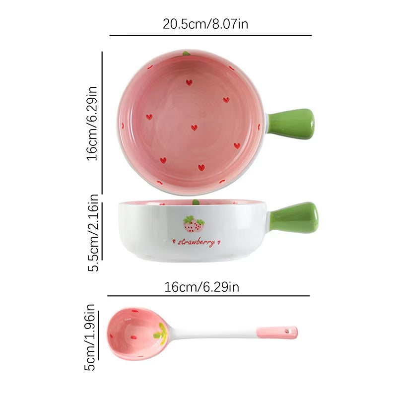 Angelic Kitchenware™ Strawberry Heart Bowl Spoon + Plate