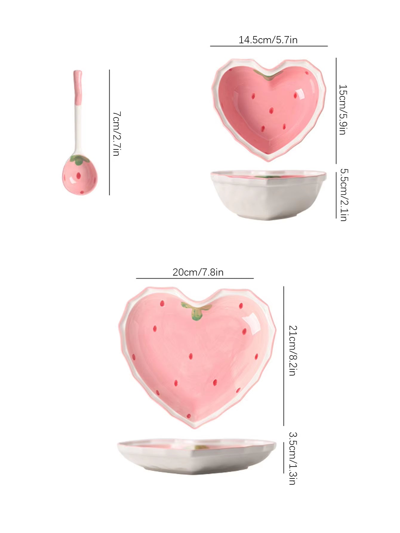 Angelic Kitchenware™ Strawberry Heart Bowl Spoon + Plate